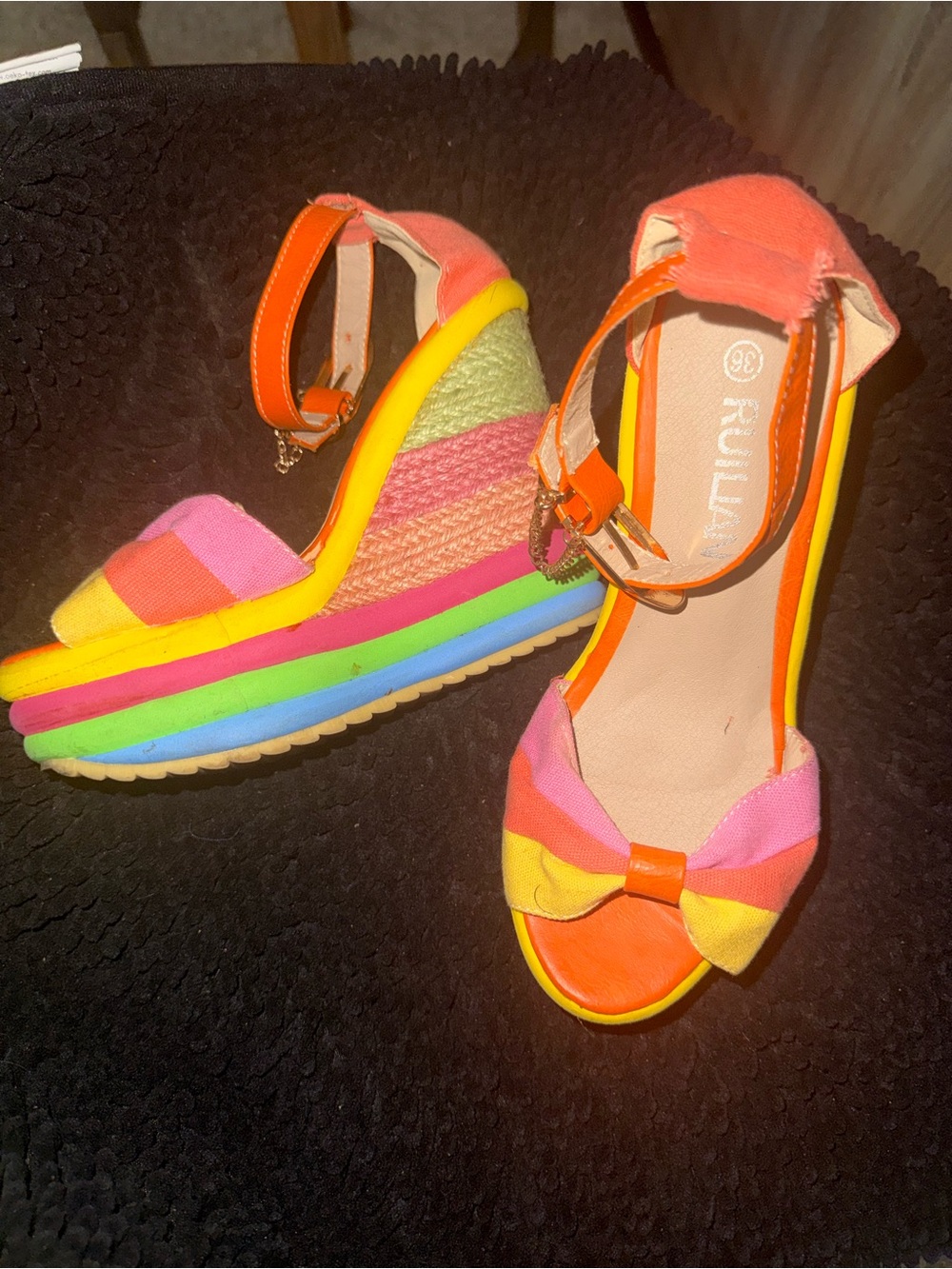 Colorful Rainbow Wedge Sandals - Multicolor
